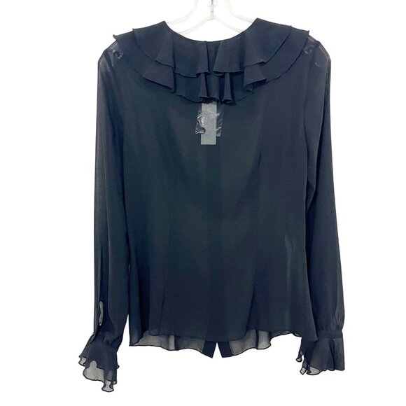 NEW Black Sheer Long Sleeve Button Down Shirt Ruffle Whimsigoth Goth Size 4 - Picture 2 of 8